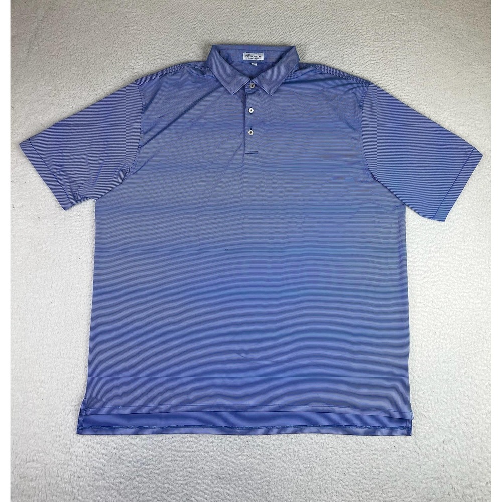 Peter Millar Summer Comfort Polo Shirt Mens 2XL Blue Stripe Golf Stretch‎ Jersey